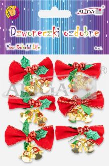 Dzwoneczki ozdobne DZW-2967 z kokardką, rozm. 2,5cm x 4,5cm, op. 6szt.