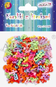 Koraliki PJA-8541 plastikowe z literkamim wys. 2cm, op.40g   2m żyłki