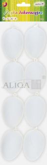 Jajka plastikowe WPJ-7740 kurze, białe, z zawieszką, wys. 6 cm, op. 8 szt.