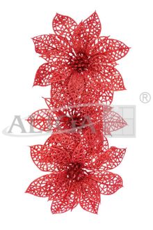 Gwiazda betlejemska GBK-0520 z klipsem, czerwona z brokatem, rozm. 15cm, op. 3szt.