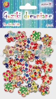 Guziki drewniane GUZ-2720 kwiatki mix kolorów, rozm. 1,8cm, op 30szt.