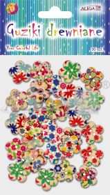 Guziki drewniane GUZ-2720 kwiatki mix kolorów, rozm. 1,8cm, op 30szt.