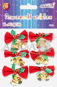 Dzwoneczki ozdobne DZW-2967 z kokardką, rozm. 2,5cm x 4,5cm, op. 6szt.