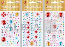 Dżety JET-7993 kryształki samoprzylepne, mix wzorów i kolorów, blist. 9x16cm