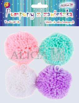 Pompony POM-7082 z zawieszką, mix kolorów, rozm. 6cm, op. 4szt.