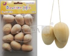 Drewniane jajka CDJ-9038 rozm. 4 cm ze sznureczkami. Opakowanie zawiera 12 szt. 