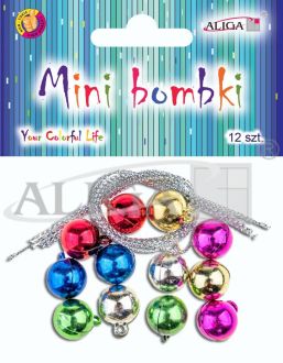 Mini bombki BOM-4665 rozm.12mm, op.12szt. 12 sznureczków o dł.15cm