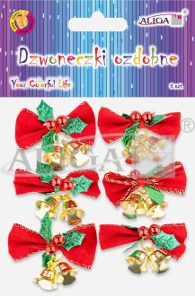 Dzwoneczki ozdobne DZW-2967 z kokardką, rozm. 2,5cm x 4,5cm, op. 6szt.