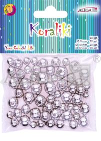 Koraliki plastikowe PJ-9470 srebrne, metalizowane, mix rozm., op. 60szt.