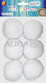 Kule pluszowe POM-3487(kule śnieżne).Gruby plusz op. 6 szt.,śr. 6 cm,