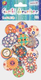 Guziki drewniane GUZ-5692 wielokolorowe, rozm. 2cm, op. 20szt.