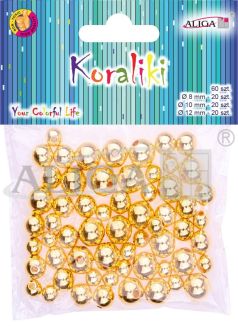 Koraliki plastikowe PJ-9463 złote, metalizowane, mix rozm.