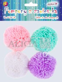 Pompony POM-7082 z zawieszką, mix kolorów, rozm. 6cm, op. 4szt.