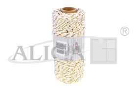 Sznurek bawełniany SBW-118 biały ze złotą nitką, 3mm 100m (splot 21 nitek)