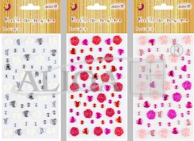 Dżety JET-7986 kryształki samoprzylepne "kwiatki", mix wzorów i kolorów, blist. 9x16cm