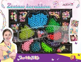 Zestaw koralików plastikowych PJ-2012 mix kol. i kształtów,op.ok.450szt.  2 żyłki 120cm PROMO