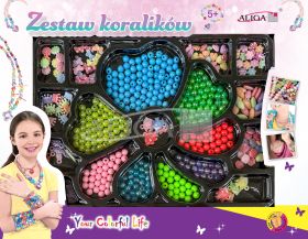 Zestaw koralików plastikowych PJ-2012 mix kol. i kształtów,op.ok.450szt. 2 żyłki 120cm PROM