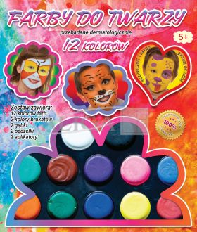 Farby  FA 012 do malowania twarzy 12 kolorów   akcesoria