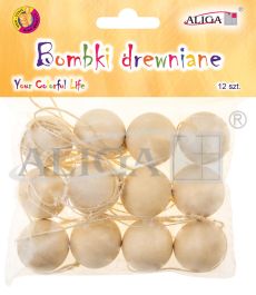 Bombki drewniane CDB-5709 ze sznureczkami, op. 12szt.