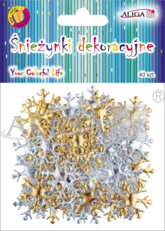 Śnieżynki dekoracyjne GW-8312 złote i srebrne, rozm. 3,5cm, op. 40szt.