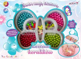 Zestaw koralików plastikowych PJ-1961 mix kol. i kształtów, op. ok.150szt.   żyłka 120cm PROM