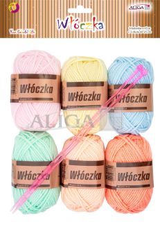 Włóczka WL-8589 mix kolorów, dł. 43m, op. 6 szt.   2 szt. drutów o dł. 25m.