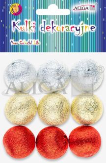 Kuleczki dekoracyjne styr. BOM-4374 pokryte metalizowanymi nićmi, rozm. 3cm, op. 9szt.