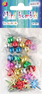 Mini Bombki BOM-8540 mix rozmiarów i kolorów, op.30szt bombek i 30szt. srebrnych sznureczków
