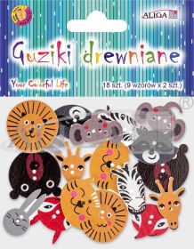 Guziki drewniane GUZ-2737 zwierzątka mix wzorów i kolorów, op.18szt.