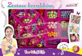 Zestaw koralików plastikowych PJ-1978 mix kol.i ksztatów,op.ok.150szt.  2 żyłki 120cm PROM