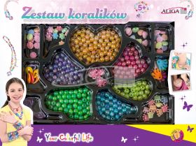 Zestaw koralików plastikowych PJ-2029 mix kol.i kształtów,op.ok.275szt. 2 żyłki 120cm PROM
