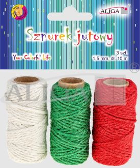 Sznurek jutowy SZJ-9256 rozm. 1,5mm x 10m, op. zawiera 3 kolory
