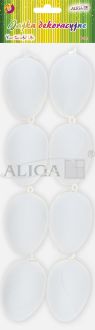 Jajka plastikowe WPJ-7740 kurze, białe, z zawieszką, wys. 6 cm, op. 8 szt.