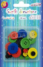 Guziki drewniane GUZ-2058 mix kolorów i rozm., op. 30szt.