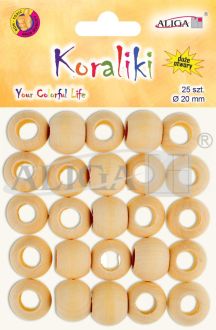 Koraliki PJ-2615 drewniane, rozm. 20mm, op. 25szt.
