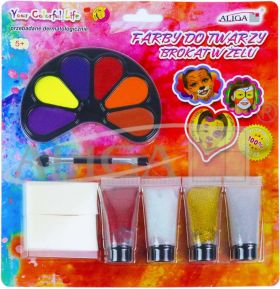 Farby FA 006 do malowania twarzy i ciała 6 kolorów   4 brokaty   akcesoria PROM