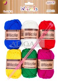 Włóczka WL-8572 mix kolorów, dł. 43m, op. 6 szt.   2szt. drutów o dł. 25cm