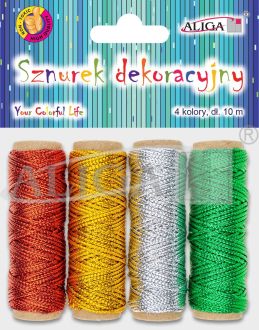 Sznurek dekoracyjny SZ-2929 metalizowany, rozm. 1,5mm x 10m, op. zaw. 4 kolory