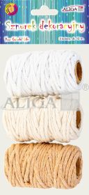 Sznurek bawełniany dekor. SZ-7628 rozm. 2mm x 10m, op. zawiera 3 kolory