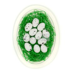 Jajka styropianowe WPJ-8772 białe nakrapiane. Op. zawiera 12 szt., wysokość: 4 cm 