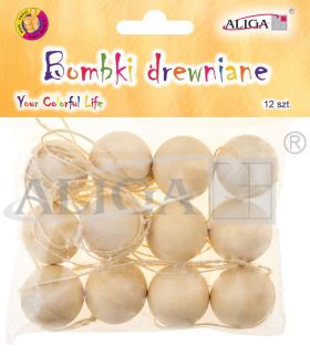 Bombki drewniane CDB-5709 ze sznureczkami, op. 12szt.