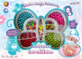 Zestaw koralików plastikowych PJ-1961 mix kol. i kształtów, op. ok.150szt.   żyłka 120cm PROM