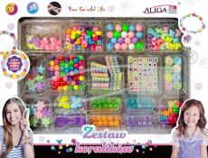 Zestaw koralików plastikowych PJ-2036 mix kol.i kształtów,op.ok.230szt.  2 żyłki 120cm PROM