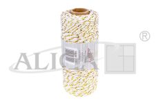 Sznurek bawełniany SBW-118 biały ze złotą nitką, 3mm 100m (splot 21 nitek)