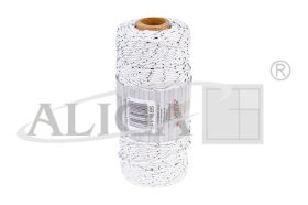 Sznurek bawełniany SBW-119 biały ze srebrną nitką, 3mm 100m (splot 21 nitek)