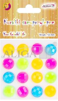 Dżety JET-8701 kryształki samoprzylepne 12mm, mix kolorów, blist. 6,5x7cm PROM