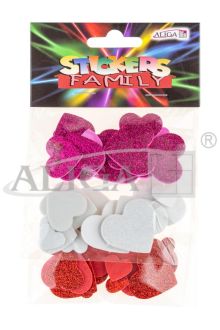 Naklejki NK-5449 piankowe "serca" z brokatem, op. 45szt.