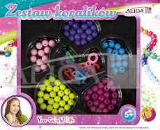 Zestaw koralików plastikowych PJ-1992 mix kol. i kształtów,op. ok. 80szt. żyłka 120szt.PROM