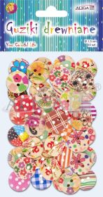 Guziki drewniane GUZ-5685 wielokolorowe, rozm. 1,5cm, op. 40szt.