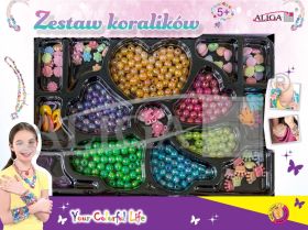 Zestaw koralików plastikowych PJ-2029 mix kol.i kształtów,op.ok.275szt. 2 żyłki 120cm PROMO